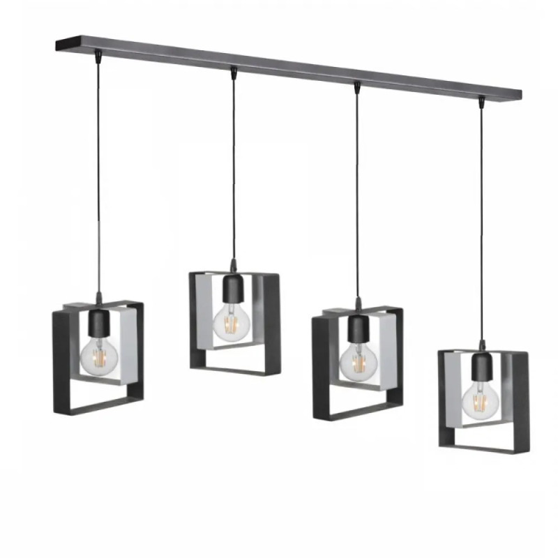 NG Lighting Κρεμαστό Φωτιστικό Οροφής Ράγα Χειροποίητο Μεταλλικό Μολυβί/Ασημί Τετράφωτο Ε27 100x80cm 2125165